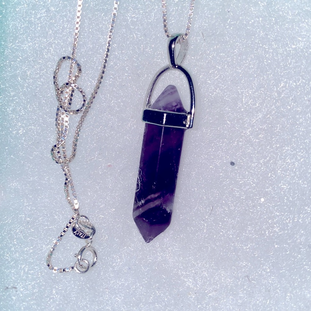 Boho hippie Amethyst Sterling Silver 16” Necklace